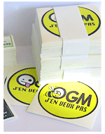 Lot de 5 autocollants OGM j'en veux pas ronds